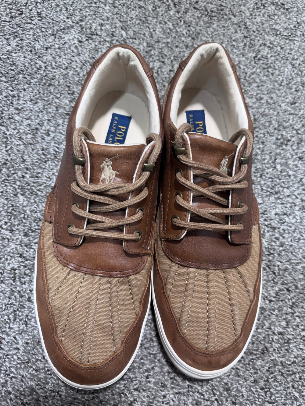 Polo Ralph Lauren Ramiro Mens 10.5D Brown Leather Canvas Sneakers Lace Up Casual